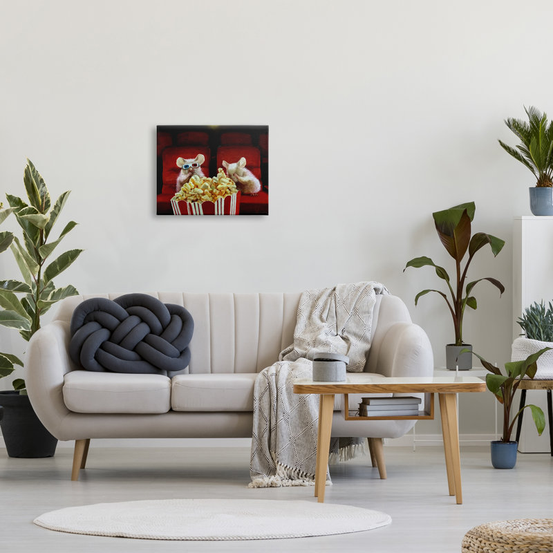 " Mice Movie Theater Popcorn " Painting Print, 16" H x 20" W x 1.5" D