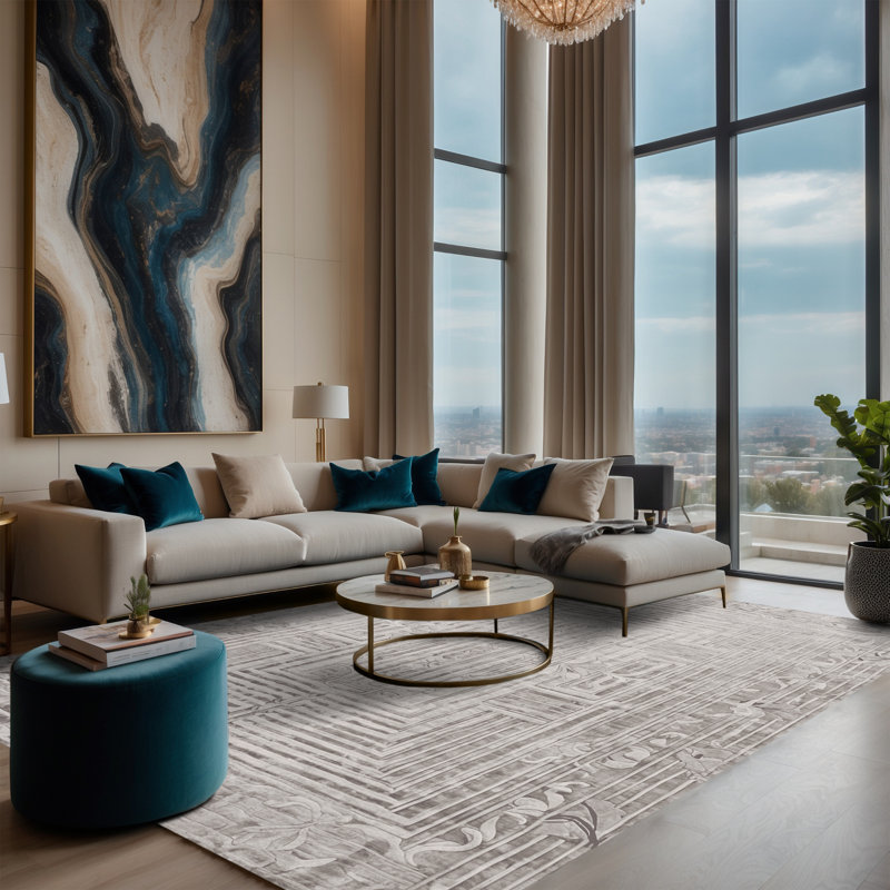 Tapis gris lavable à la machine, Rectangle 4 pi x 6 pi