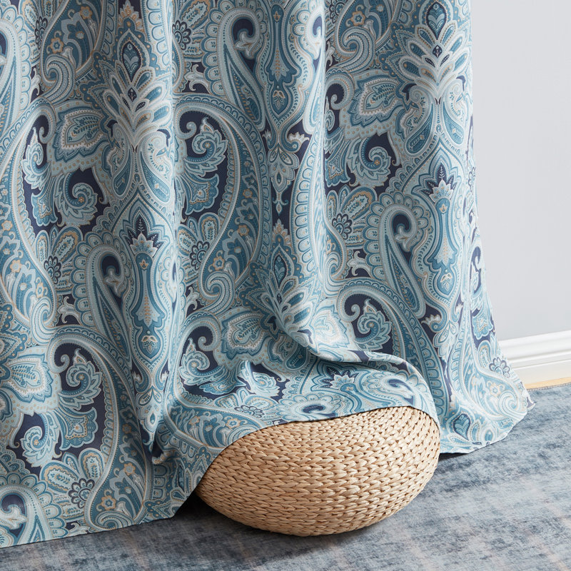 Annabel Paisley Room Darkening Thermal Grommet Curtain Panels Set for Living Room, Blue, 50" W x 63" L