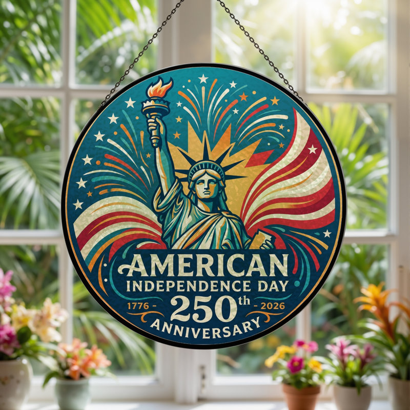 Panneau de fenêtre en verre Statue Liberty USA 250th Anniversary, H 7,8 po