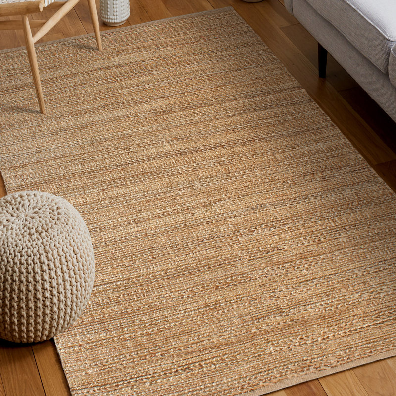 Modern Farmhouse Handmade Natural Fiber Jute Indoor Area Rug with Cotton Backing, Rectangle 7'9" x 9'9", Brown/Tan