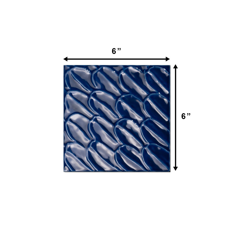 Sol Struttura Piuma 6"x6" 3D Porcelain Wall Tile, Blue