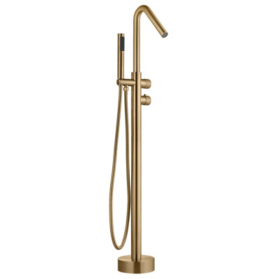 Outdoor Thermostatic Tub Faucet With Hand Shower Floor Mounted Bathtub Faucet 2 Handle Stainless Steel Tub Fillers With Valve