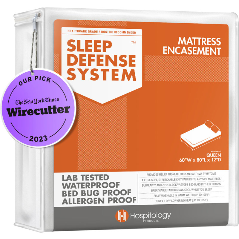 The Original Sleep Defense System Zippered Waterproof Bedbug Proof Dust Mite Proof Mattress Encasement, 12", Queen