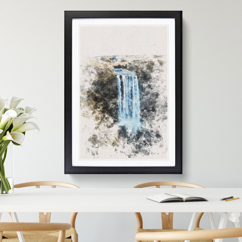 Skogafoss Waterfall Iceland - Picture Frame Painting Print, Black Framed, 87cm H x 62cm W x 2cm D