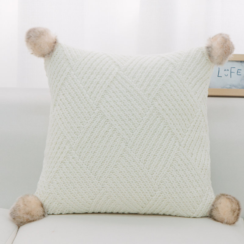 PONG PONGS PILLOW Pom-poms Throw Pillow, Polyester/Polyfill, Ivory