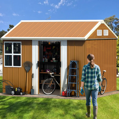 Remise de rangement extérieure robuste 8 pi x 10 pi avec fenêtres, remise à outils de jardin en métal avec porte verrouillable et ventilation