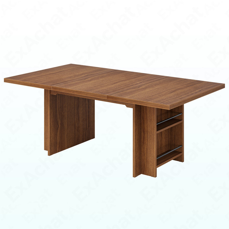 63" Farmhouse Dining Table Wooden Kitchen Table With Shelves For 6 To 8
