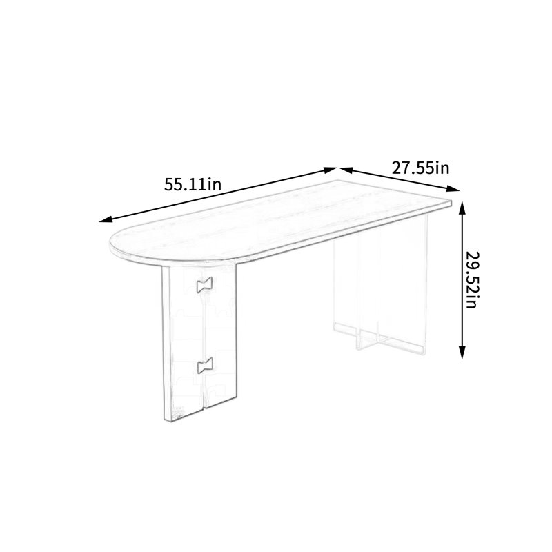 Bureau moderne en bois massif en acrylique,  H 29,52 po x l 55,11 po x P 27,55 po