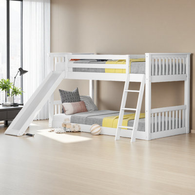 Twin Over Twin Bunk Bed With Convertible Slide And Ladder, White