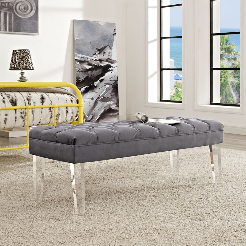 Banc en velours Valet, Gris