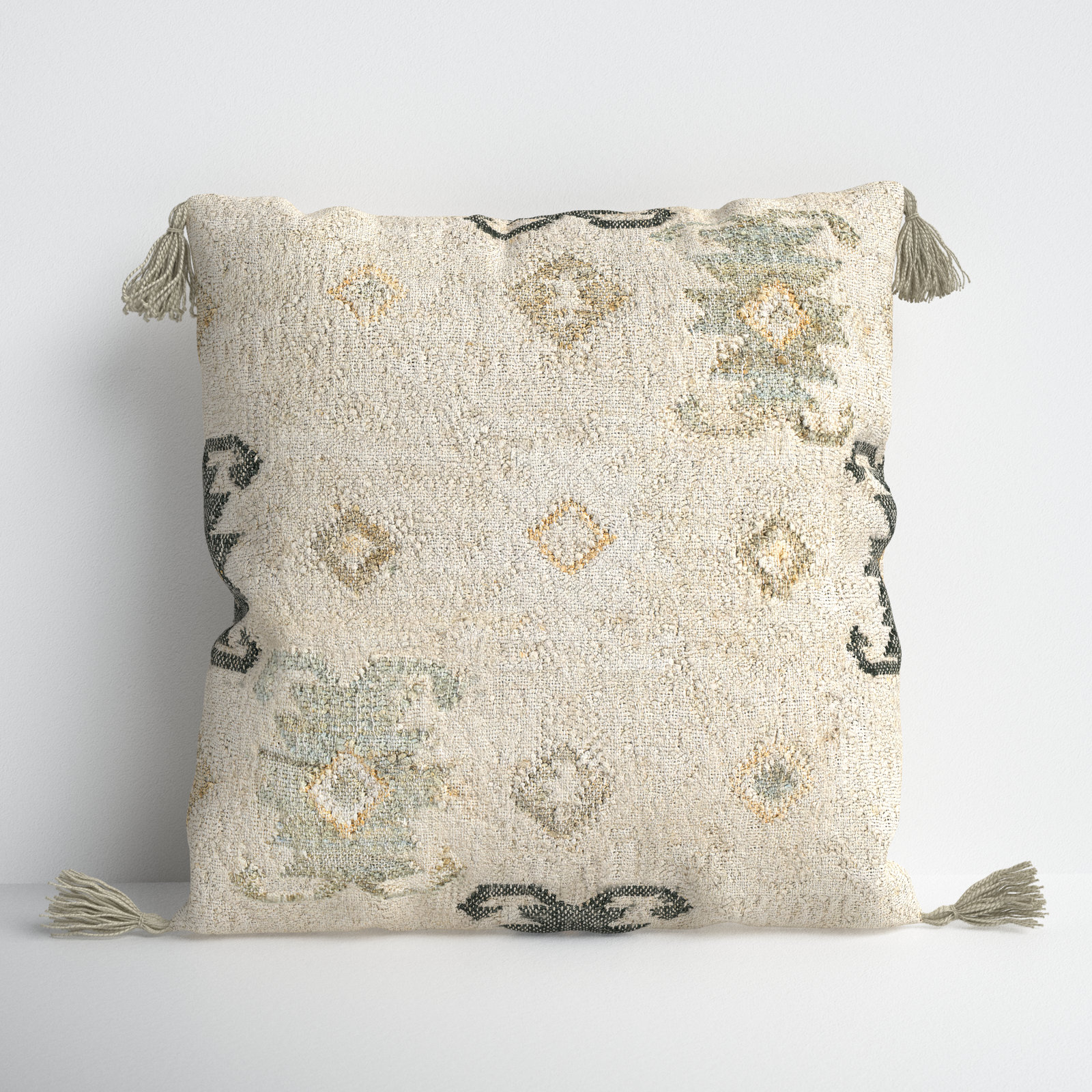 Peridan Tassels Jute / Sisal Throw Pillow, 20" H x 20" W x 5" D, Khaki/Ivory