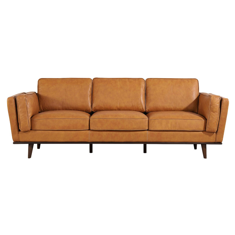 Canapé 90 po Mid-Century, Cuir véritable brun clair