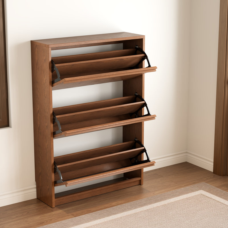 Table d'appoint en bois massif avec plateau rabattable, table de rangement étroite avec compartiments ajustables et structure anti-basculement