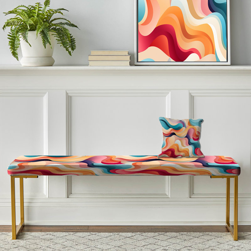 Banc rembourré éclectique doré, Multi Colour Abstract