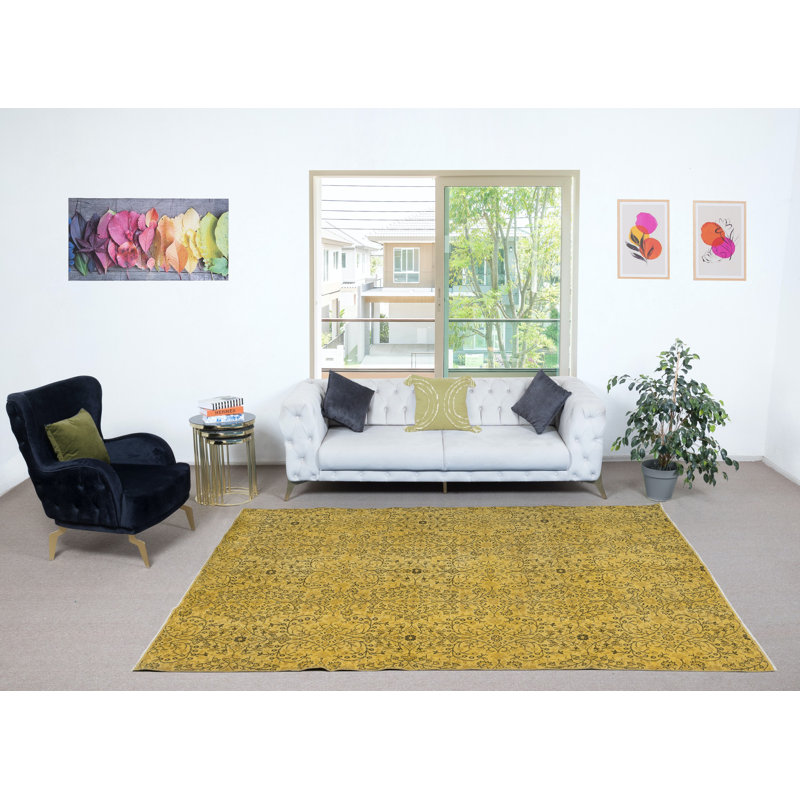 Tapis turc moderne à motif floral fabriqué à la main de couleur rouge 6,6 x 10 pi