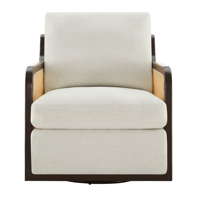 Fauteuil pivotant rembourré de style rotin, Beige
