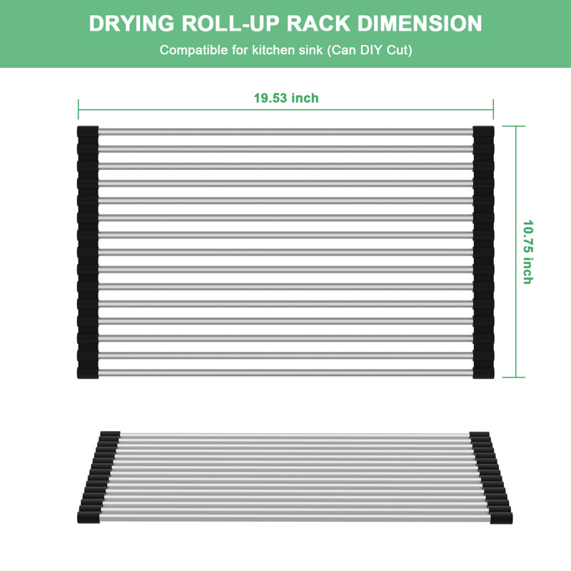 Stainless Steel Roll Up Dish Drying Rack Over the Sink Dish Rack, 0.4" H x 19.5" W x 10.7" D