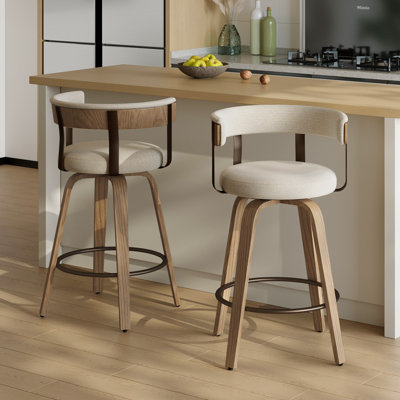 26'' Upholstered Swivel Counter Stool With Back And Bentwood Legs For Kitchen Island