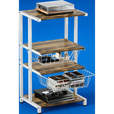 4-Tier Corner Media Stand With Detachable Baskets, For DVD Players, Cable Boxes & Game Consoles, White