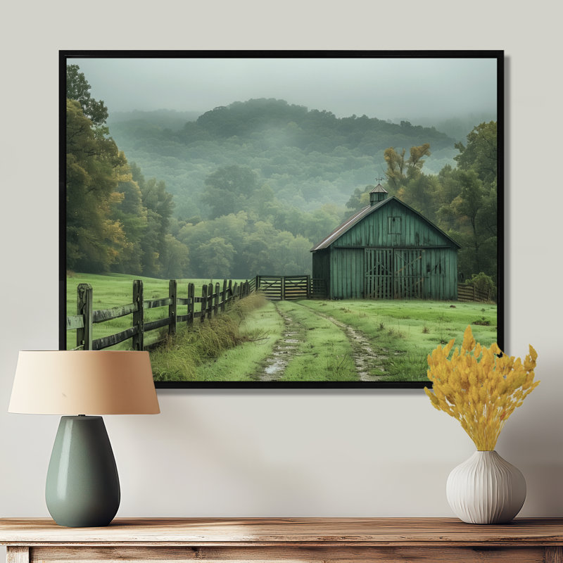Green Summer Barn Farming Heritage - Art mural de grange, Toile avec cadre flottant noir, H 30 po x l 40 po x P 1,5 po