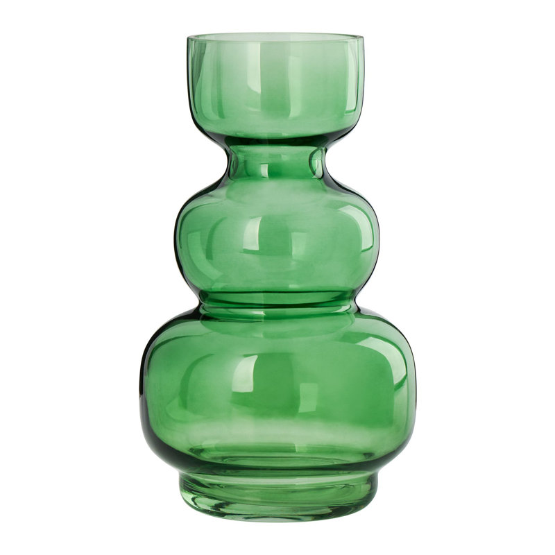 Green Glass Bubble Table Vase for Flowers, 9.5" Tall