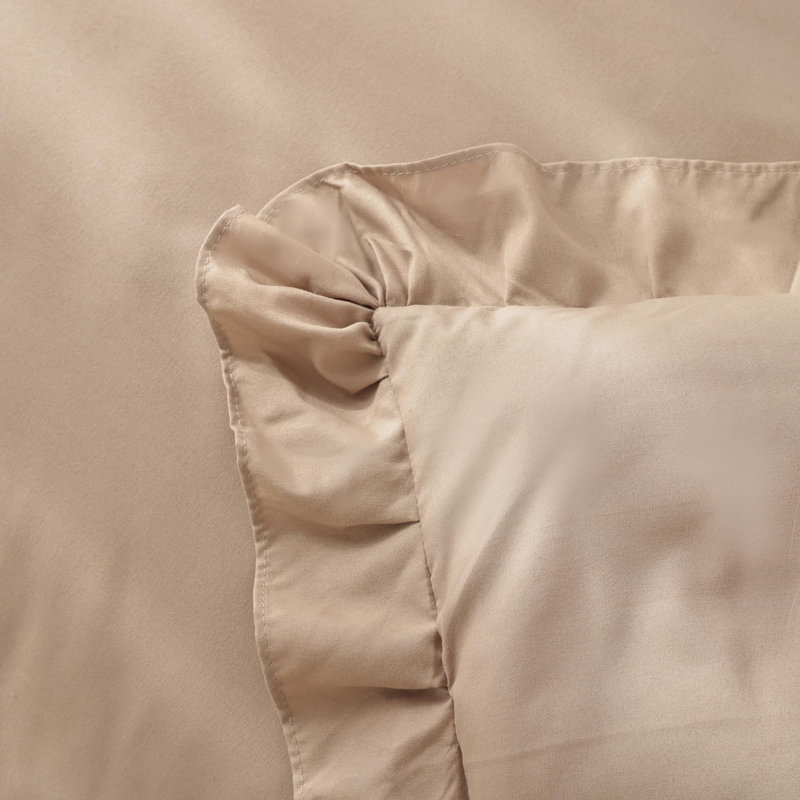 Ensemble d'édredon 3 pièces Ruffle, Édredon grand + 2 taies d'oreiller standard, Taupe