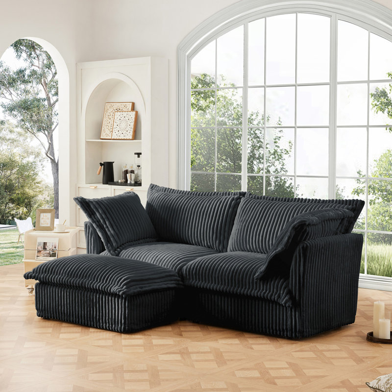 Canapé modulaire 2 places avec housse et repose-pieds convertible