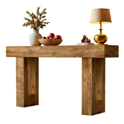 Long Console Table, Farmhouse Entryway Table With Storage, Native Wood Grain Tree Scars, Wooden Rectangular Sofa Table Behind Couch