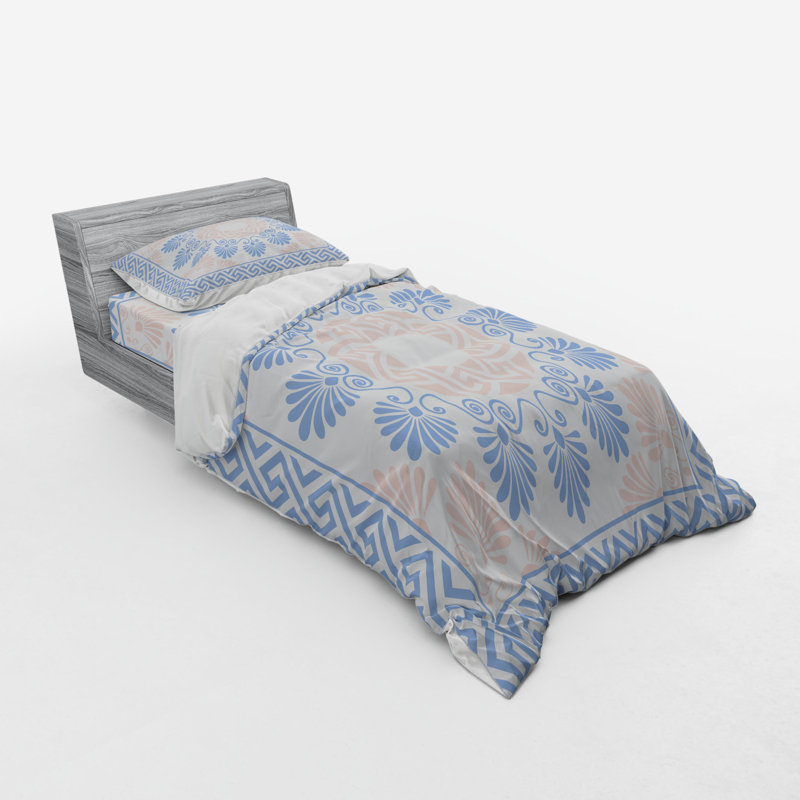 Ensemble de housse de couette éclectique en microfibre bleu / blanc, Housse de couette simple TG + 2 articles suppléme