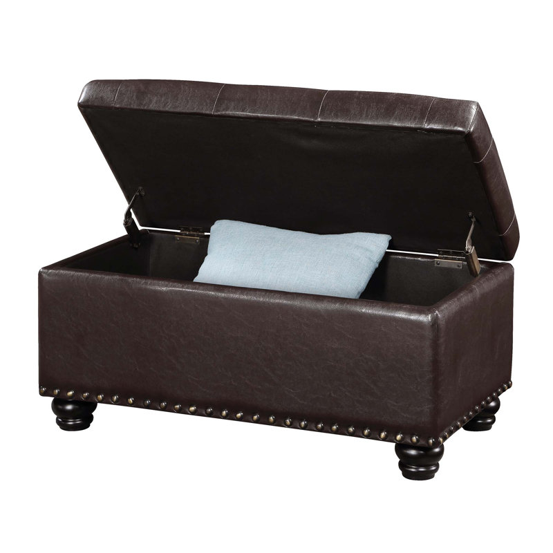 Alease 35.5" Tufted Rectangle Storage Ottoman , Espresso Faux Leather