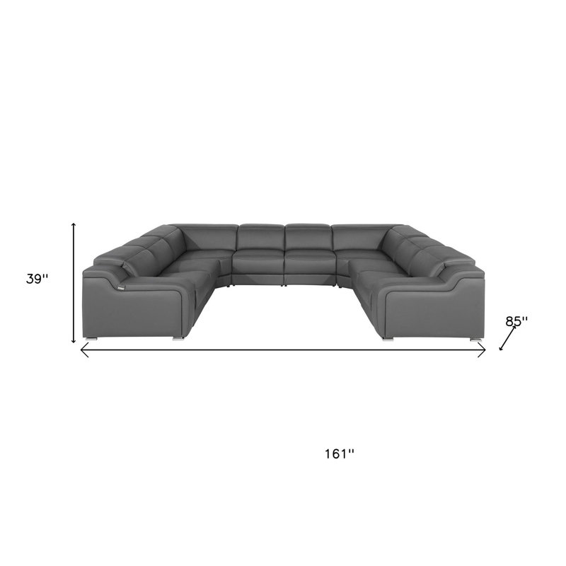 Canapé modulaire en forme de U inclinable en cuir italien foncé foncé avec console