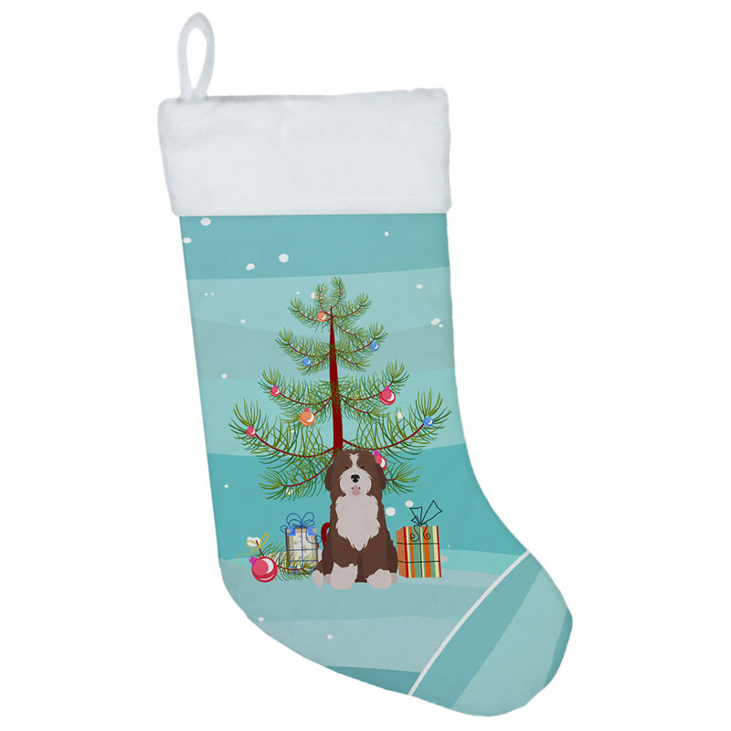 Merry Christmas Tree Stocking, Brown Bernedoodle