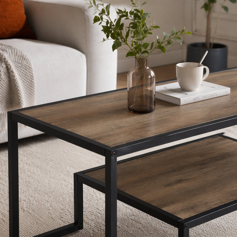 Table basse Idella, 17" H x 20" W x 45" D, Does Not Apply, Black / Black,Oak
