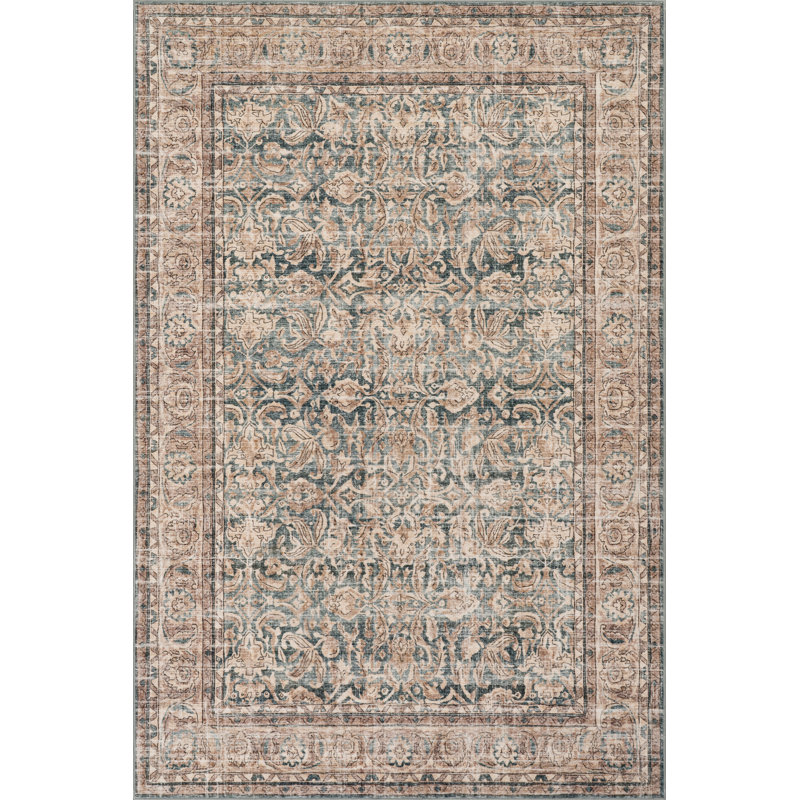  Luned Bordered Traditional Washable Area Rug, Rectangle 8' x 10'