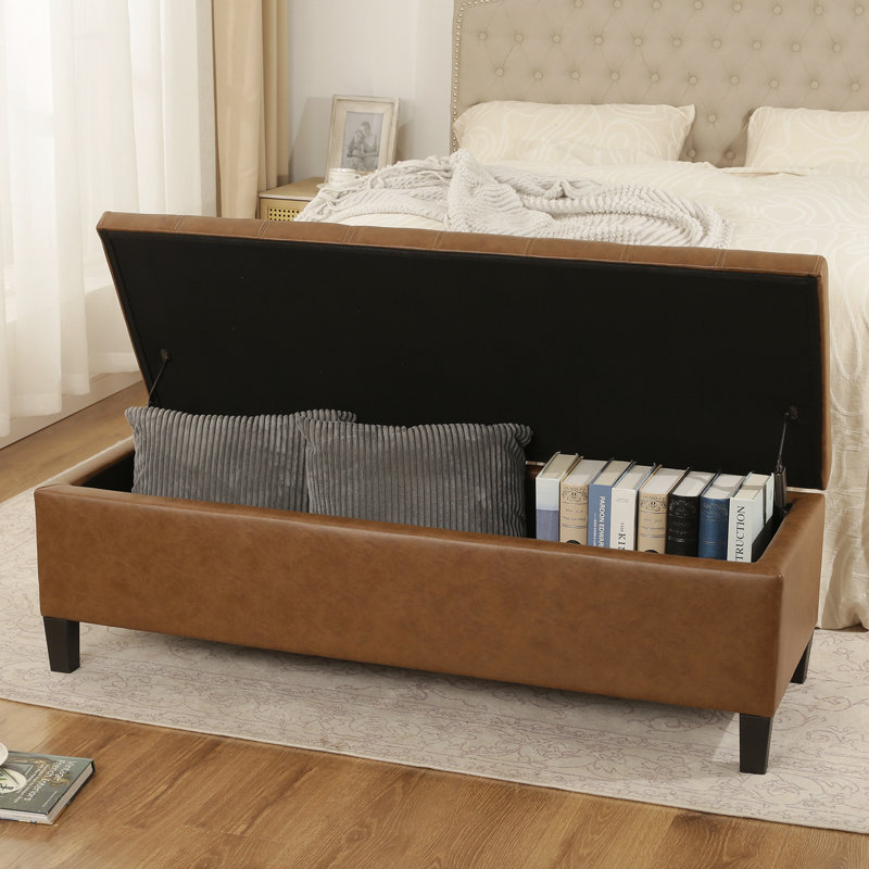 Loggins Faux Leather Storage Bench, Light Brown