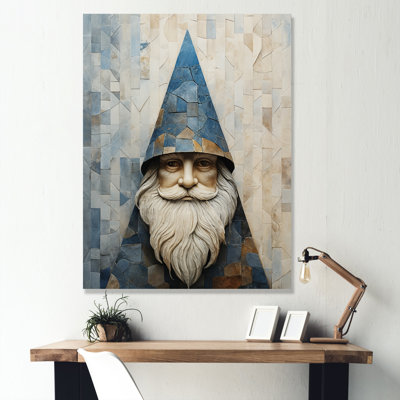 Fantaisie, portrait de gnome beige et bleu III sur toile