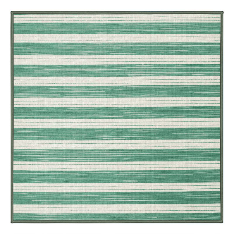 Machine Washable Horizontal Stripes Green Area Rug, Square 6'