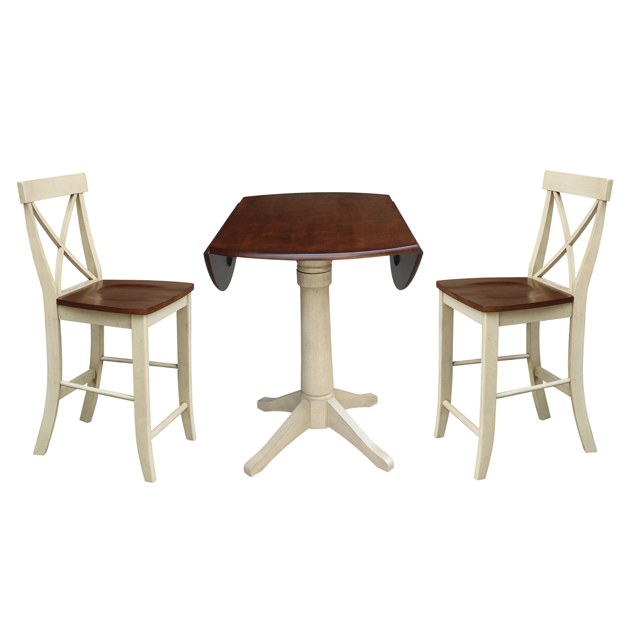 August Grove® New Britain 3 - Piece Counter Height Drop Leaf Solid Wood ...