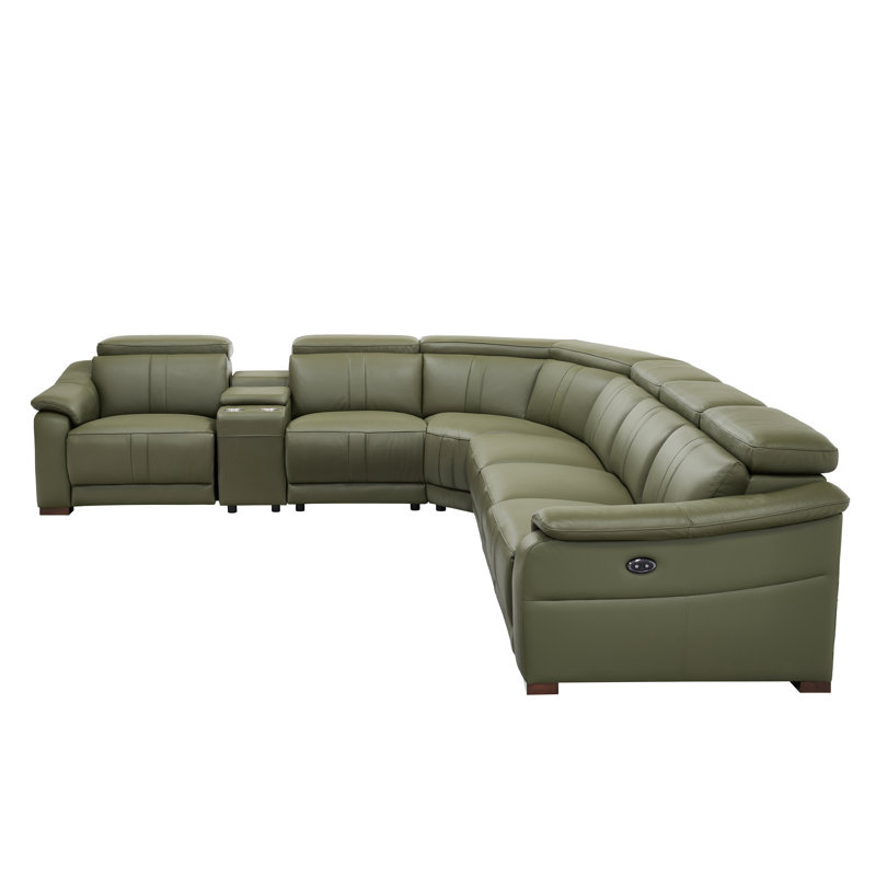 Ensemble de cinéma inclinable en cuir Barnemouth, Cuir olive assorti, H 31,5 po x l 126,5 po x P 112,5 po