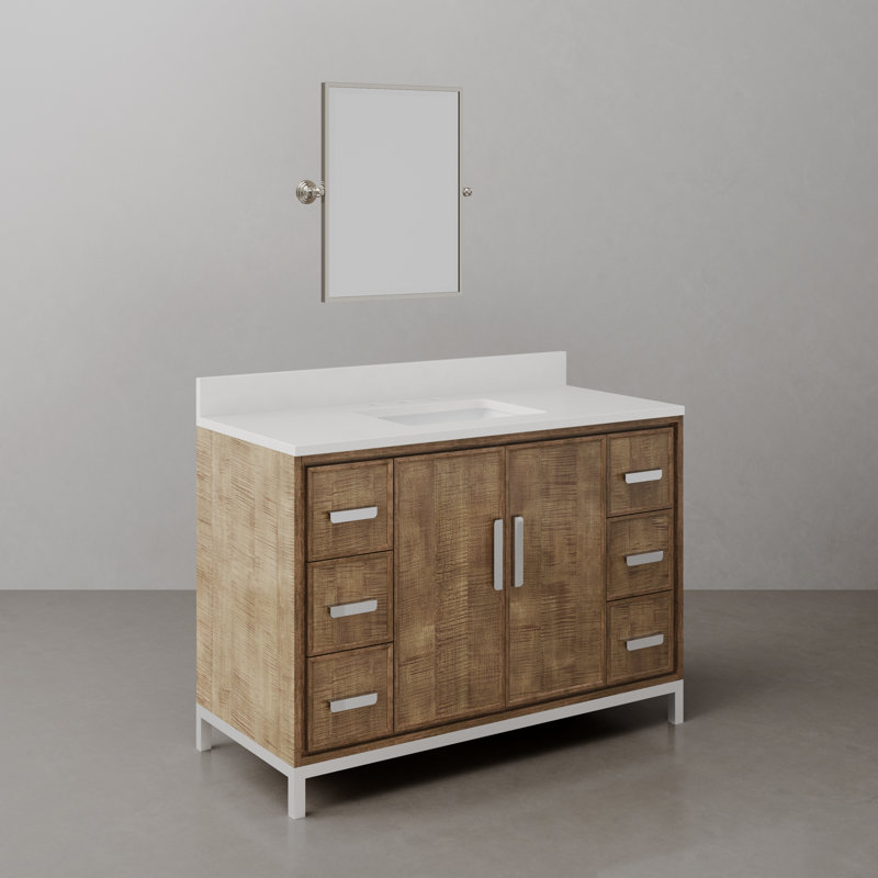 Brookhn 48 In. Single sink Whitebrook Quartz Countertop Bath Vanity in Lustrous Walnut with Mirror