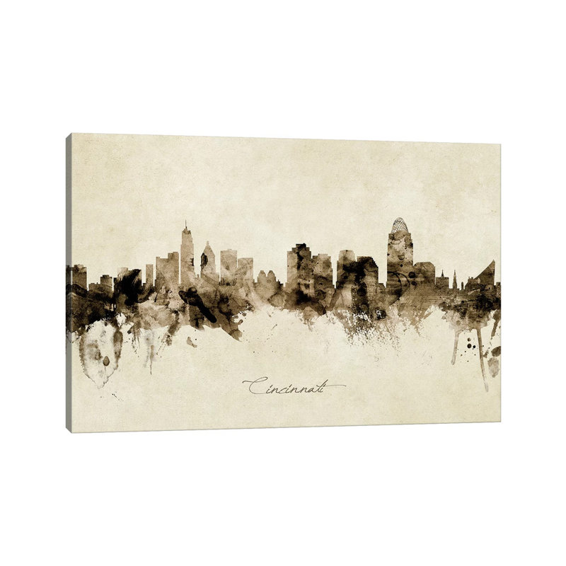 «Cincinnati Ohio Skyline» par Michael Tompsett, impression sur toile tendue, H 12 po x l 18 po x 1,5 po