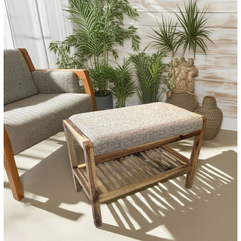 Banc rembourré en acacia, Naturel