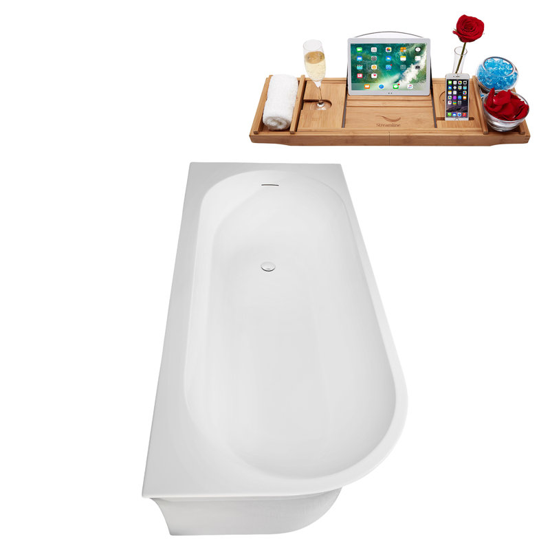 67" Streamline Soaking Freestanding Tub and Tray With Internal Drain, Polished Chrome