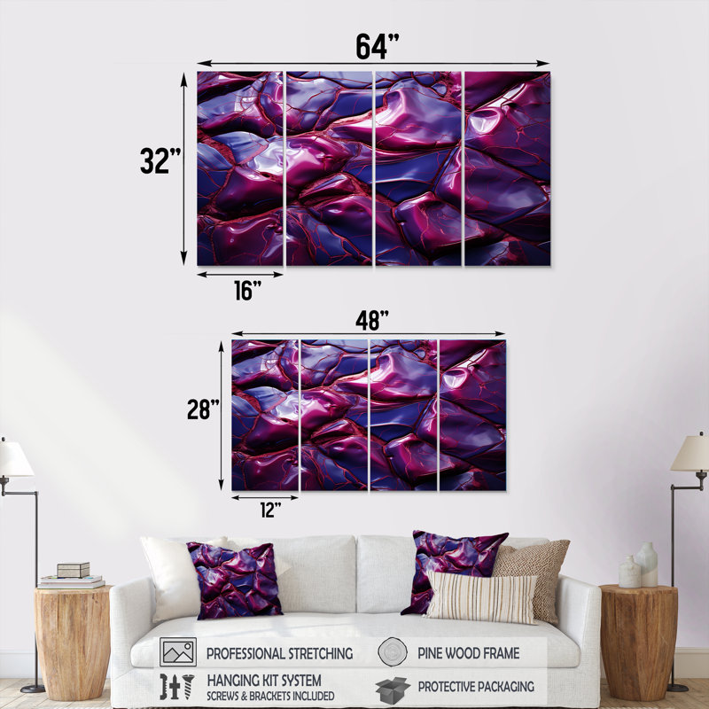 Ensemble de 4 décorations murales en marbre rose et mauve Essence I - marbre abstrait, H 28 po x l 48 po