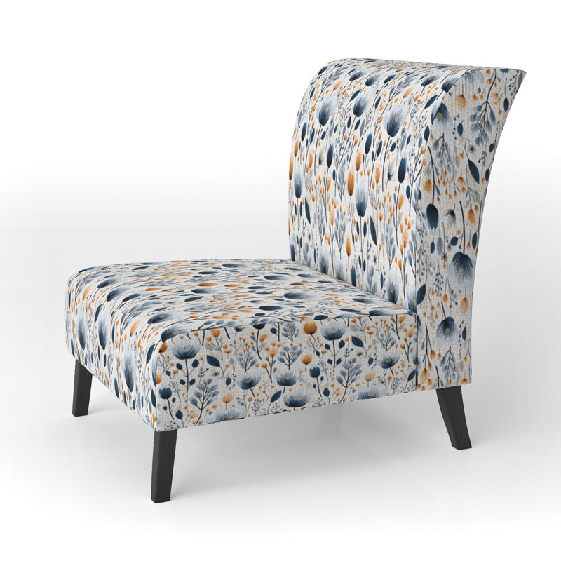 Cottage Blue And White Floral Bloom Pattern - Upholstered Farmhouse Slipper Chair, Rustic Floral Accent Chair