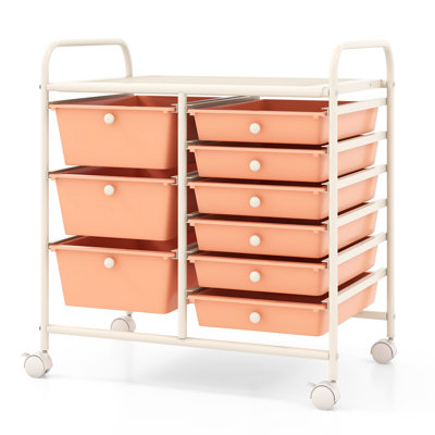  9-Drawer Rolling Storage Cart with Colorful PP Drawers & Sturdy Metal Frame, Compact Organizer for Home, Office, Salon & Classroom, Peach