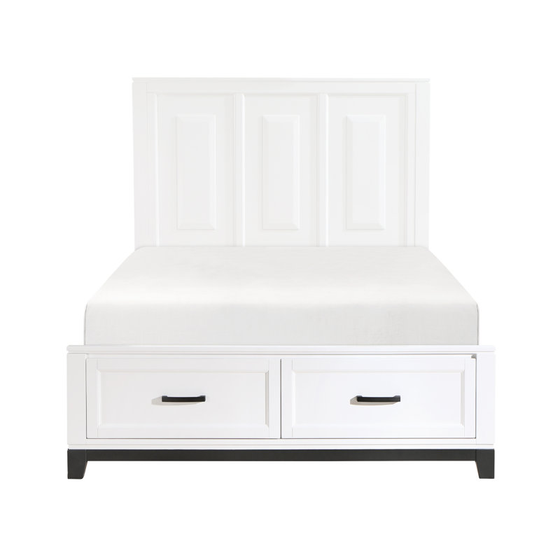 Lit plateforme grand avec rangement dans le tiroir de la chambre à coucher, lit en bois à finition tactile en bois blanc, rangement pour