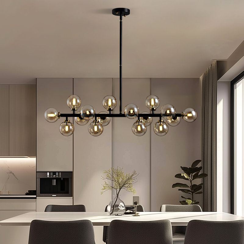 Holmesfield 16 - Light Dimmable Bubble Glass Sputnik Modern Linear Chandelier, Amber