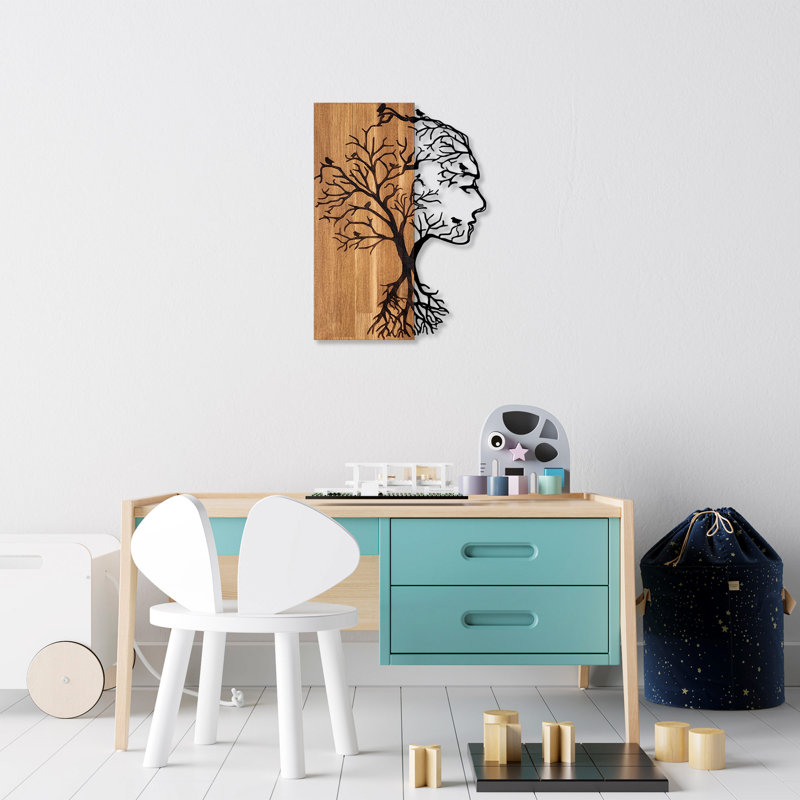 Elegant Decorative Wooden Wall Accessory, Walnut & Black, 16.9 x 22.8 inches | 50% Real Wood & 50% Metal, Thickness: 1.2 inches | Unique Design with Natural Variations in Color & Texture, Perfect for Modern Home Decor